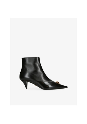 Womens Versace Logo-Embellished Leather Heeled Ankle Boots