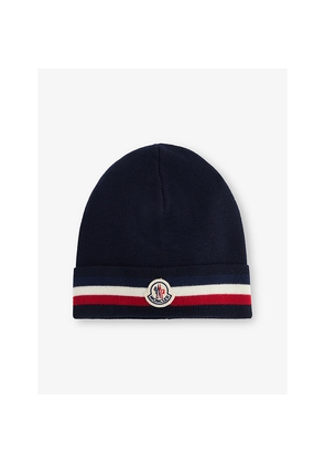Mens Moncler Brand-Appliqué Ribbed Wool Beanie