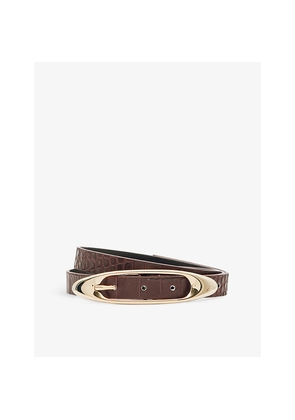 Womens Reiss Evelina Oval-Buckle Textured Leather Belt