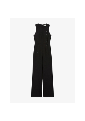 Womens Claudie Pierlot Sleeveless Round-Neck Stretch-Woven Jumpsuit