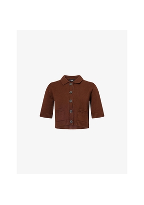 Womens Me And Em Classic-Collar Ribbed Wool-And-Cashmere Cardigan