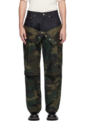Andersson Bell Khaki Camo Double Waist Work Wide-Leg Trousers
