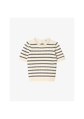 Womens Sandro Pearl-Collar Short-Sleeve Striped Wool and Cashmere-Blend Jumper