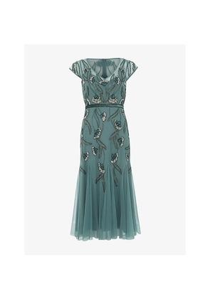 Womens Phase Eight Evonne Bead-Embellished Short-Sleeve Woven Midi Dress