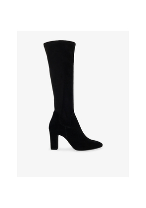Womens Dune Simple Stretch Faux-Suede Heeled Knee-High Boots