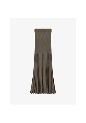 Womens Joseph Pleated Ribbed Wool Knitted Maxi Skirt