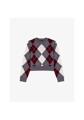 Womens Maje Cropped Long-Sleeve Argyle Wool Jumper