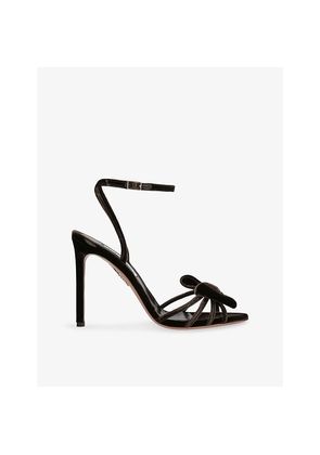 Womens Aquazzura Black Tie Velvet Heeled Sandals