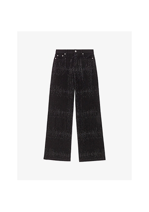 Womens Maje Rhinestone Wide-Leg Mid-Rise Stretch-Denim Jeans