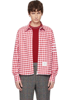 Thom Browne Red 4-Bar Gingham Check Flannel Shirt