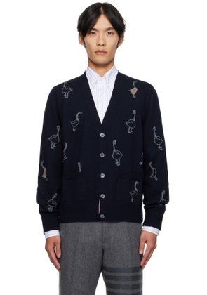 Thom Browne Navy Geese Intarsia Merino Relaxed Fit Cardigan