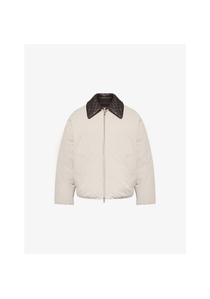 Womens Bottega Veneta Leather-Collar Relaxed-Fit Woven-Down Jacket