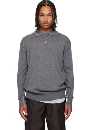 SONIA CARRASCO Gray Knit Double Collar Polo