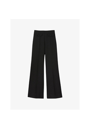 Womens Sandro Pocketed Wide-Leg Wool-Blend Trousers
