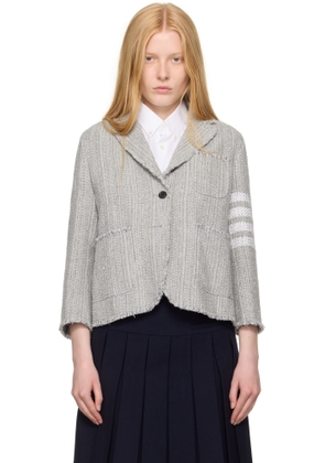 Thom Browne Gray Tweed Fray 4-Bar Cropped Sack Blazer