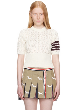 Thom Browne Off-White Pointelle Cable Stitch 4-Bar Sweater