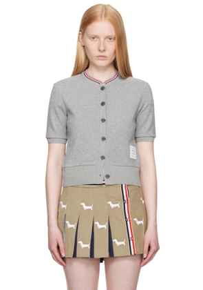 Thom Browne Gray Cotton Waffle Short Sleeve Cardigan