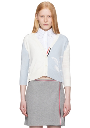 Thom Browne Blue & White Funmix Feather Pointelle Cardigan