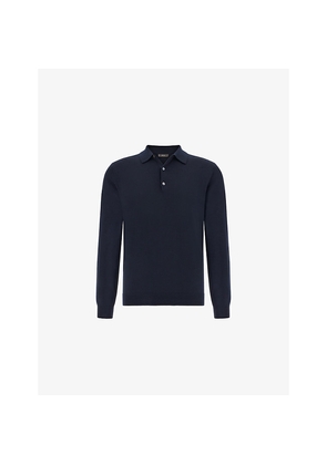 Mens Boggi Milano Long-Sleeve Knitted Merino-Wool Polo Shirt