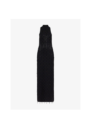 Womens Galvan Beaded Sleeveless Knitted Midi Dress