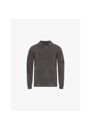 Mens Cp Company Branded-Lens Patch Long-Sleeves Chenille Polo Shirt