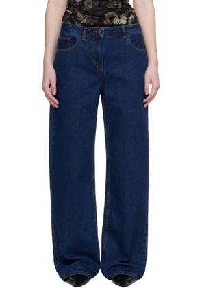 Magda Butrym Navy Loose-Leg Faded Jeans