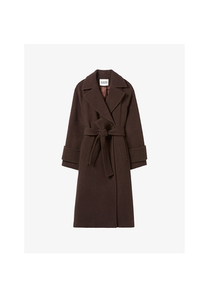 Womens Claudie Pierlot Belted Lapel-Collar Wool-Blend Coat