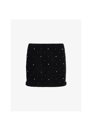 Womens Frame The Embellished Wool-Blend Mini Skirt