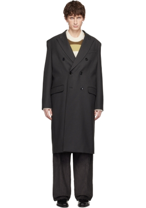 AMI Paris Gray Wool Double Breasted Straight Coat