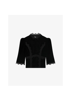 Womens The Kooples High-Neck Stretch-Velvet Top