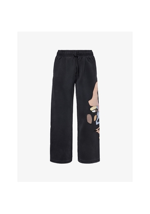 Mens Kidsuper Face Appliqué Straight-Leg Cotton-Jersey Jogging Bottoms