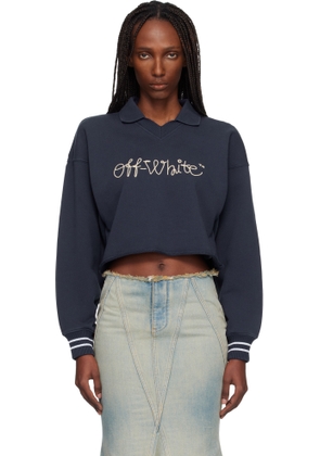 Off-White Navy Embroidered Script Polo Sweater