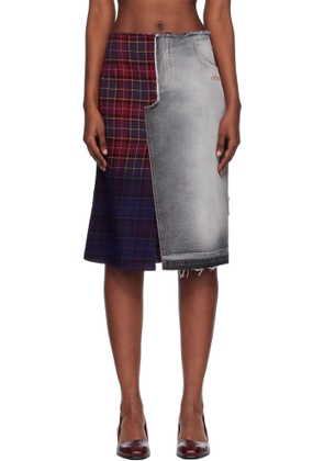 Off-White Red & Blue Check Flannel Denim Midi Skirt
