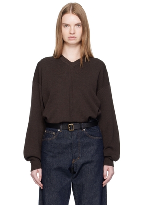 LEMAIRE Brown V Neck Sweater