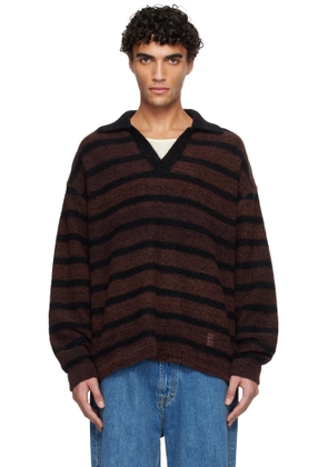 WOOYOUNGMI Brown Striped Collar Polo