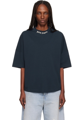 Palm Angels Navy Curved Logo Collar Over T-shirt