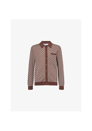 Mens Belier Block Print Merino Wool Knitted Cardigan