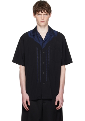 Toga Virilis Black Viscose Twill Short Sleeve Shirt