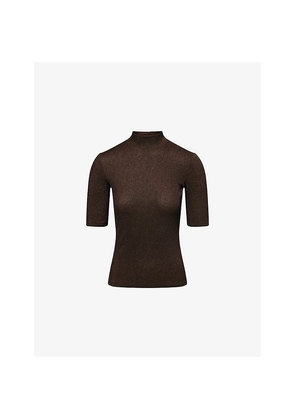 Womens Frame The Lurex Mock-Neck Knitted Top