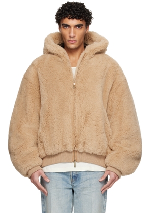 Fear of God Tan Alpaca Hooded Bomber Jacket