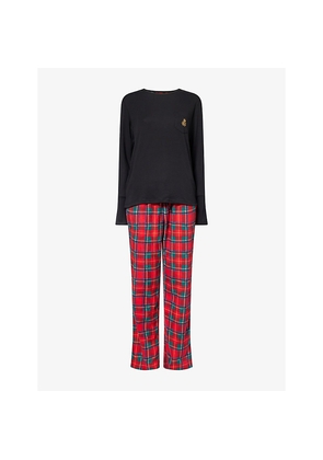 Womens Lauren Ralph Lauren Crew Plaid Long-Sleeve Fleece Pyjama Set