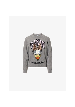 Womens Ganni x Disney Daisy Duck Round-Neck Wool-Blend Jumper