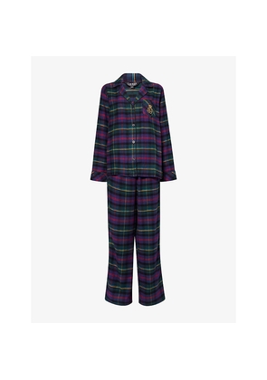 Womens Lauren Ralph Lauren Embroidered-Logo Check Cotton-Blend Pyjama Set