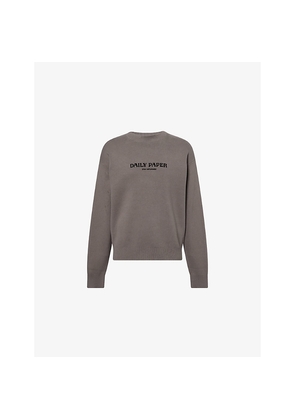 Mens Daily Paper Velvet-Branding Crewneck Cotton-Knit Jumper