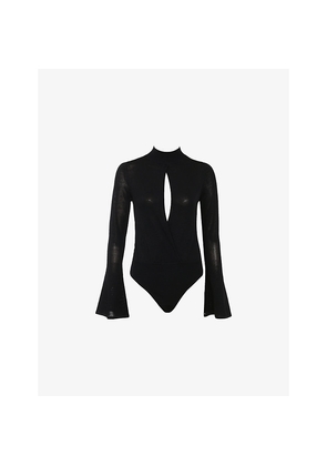 Womens House of CB Lois High-Neck Stretch-Woven Bodysuit