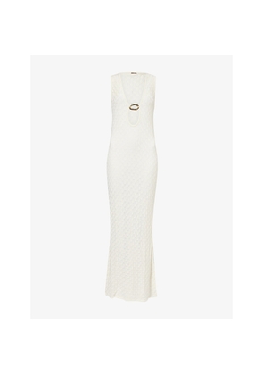 Womens Away That Day Dominica Plunge Crochet Knit Maxi Dress