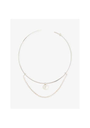 Womens Plow Fresh-Water Pearl-Charm Sterling-Silver Choker