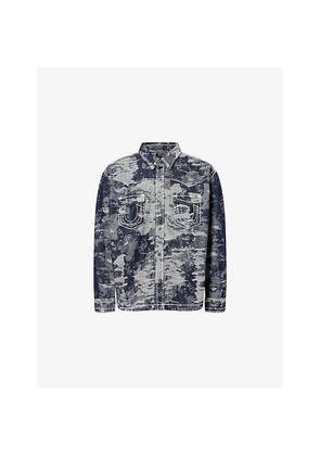 Mens True Religion Jacquard Long-Sleeves Denim Shirt