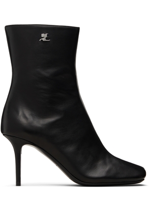 Courrèges Black Square Toe Leather Ankle Boots