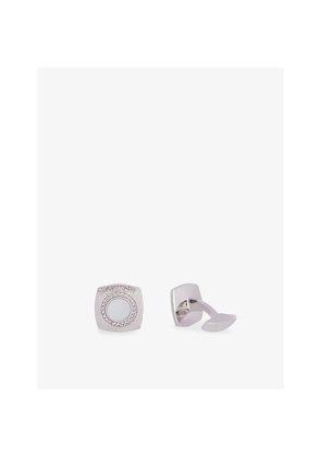 Mens Tateossian Rounded Square Graffiato Rhodium-Plated Sterling-Silver, Sapphire and Mother-Of-Pearl Cufflinks